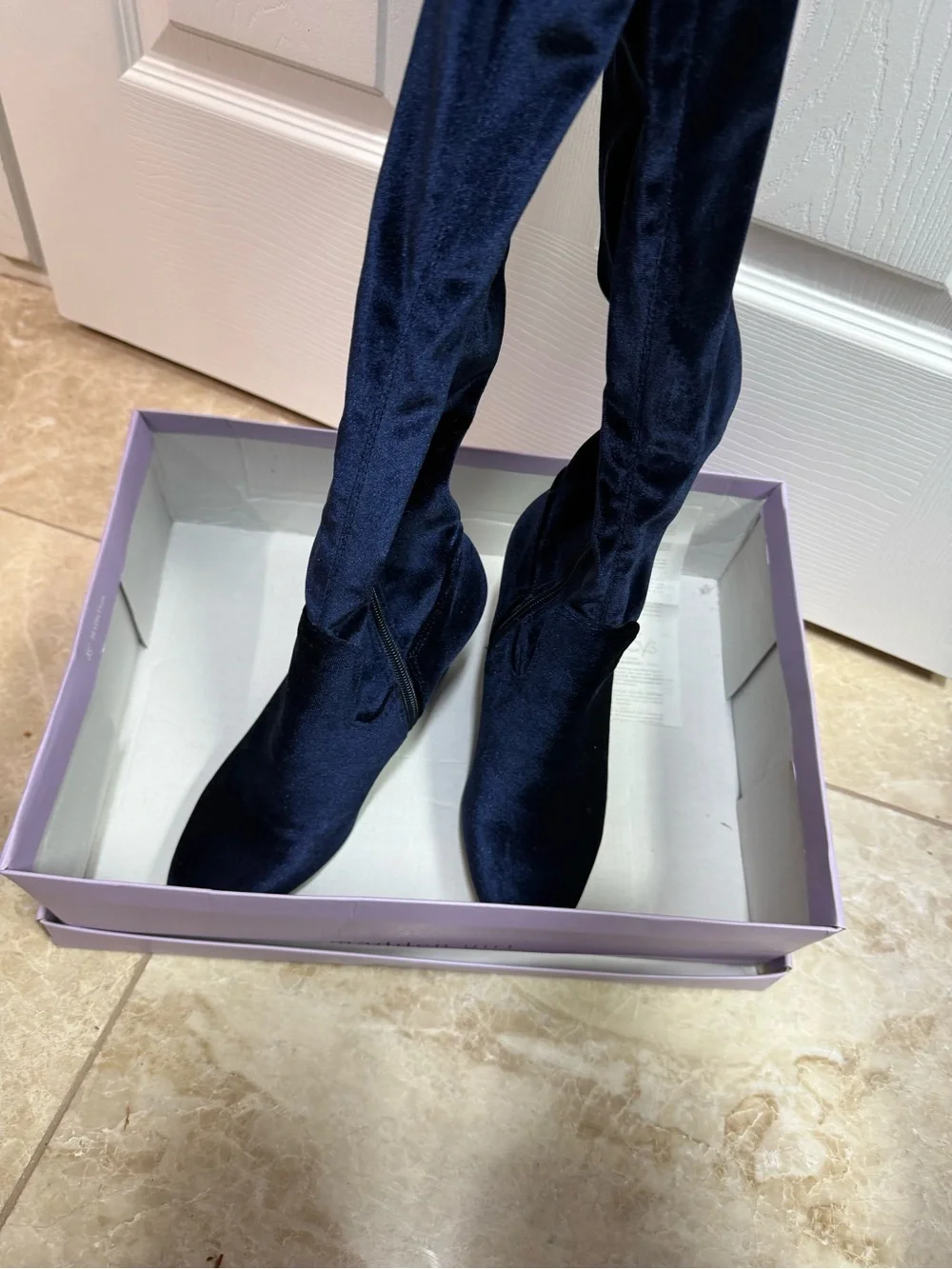 Macy's Navy Velvet Over-the-Knee Boots